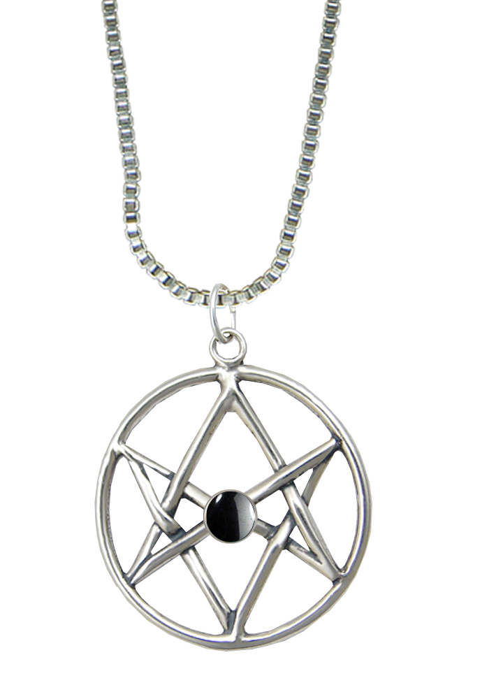 Sterling Silver Unicursal Hexagram Pendant With Hematite